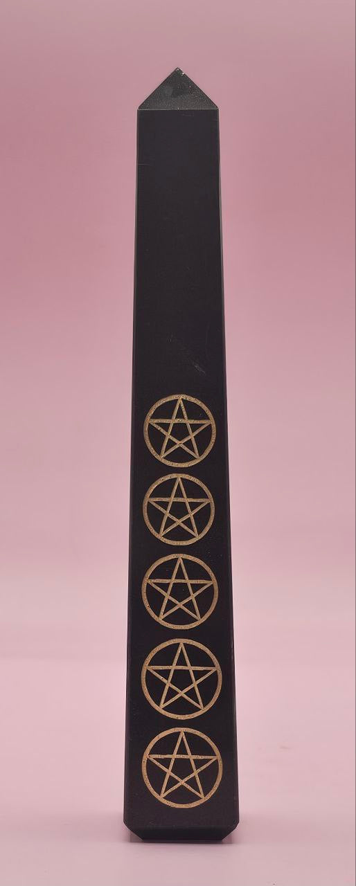Black Agate Obelisk w/pentagram