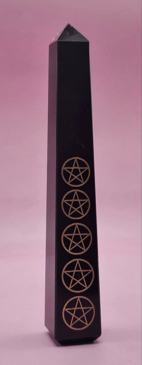 Black Agate Obelisk w/pentagram